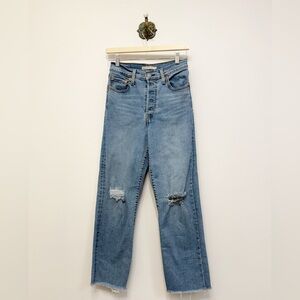 Levi's High Rise Ribcage Straight Ankle Jeans Raw Hem Distressed Women's 26 x 27